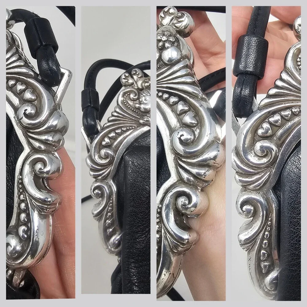 Vtg Rare Brighton One World Mini Mouse Crossbody Black Leather Ornate Kiss Lock - Picture 10 of 11